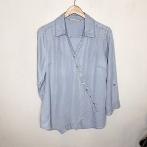 Soft Surroundings Asymmetrical Chambray Tunic Top Women's Medium Coastal Lyocell
